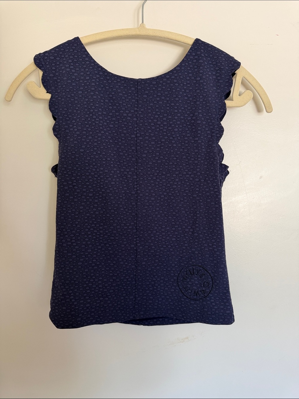 Marysia Navy Textured Sleeveless Top with Scalloped Sides Small